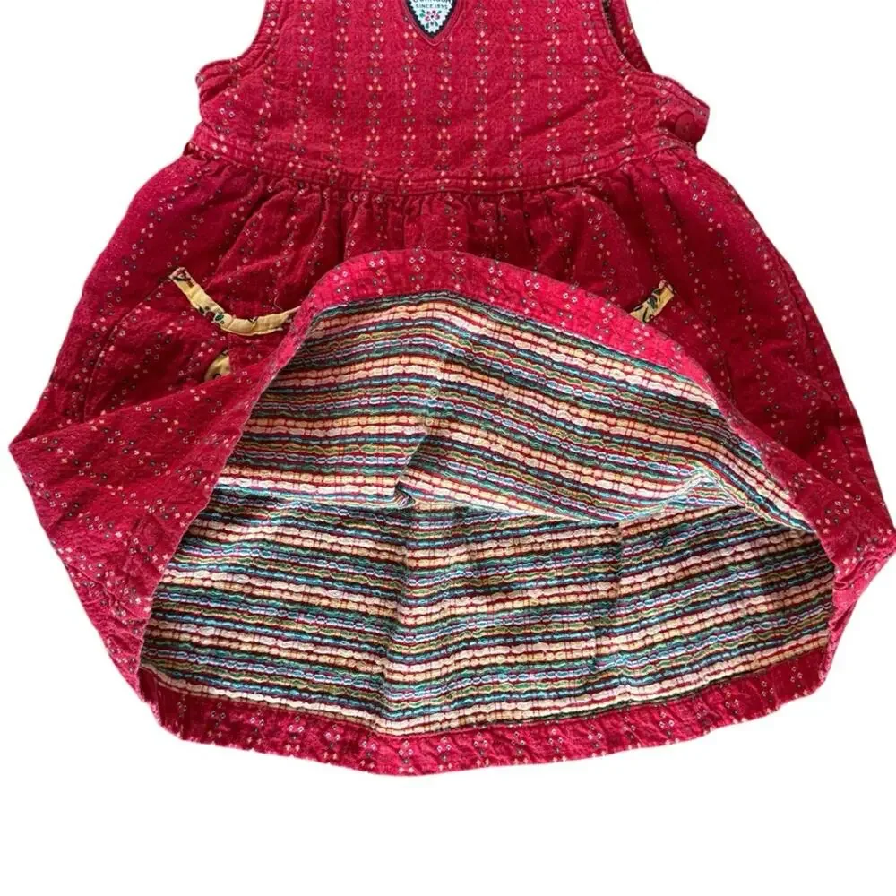 Vintage OshKosh B’Gosh Girls’ Heavy Woven Dress Red Yellow Pockets Size 4